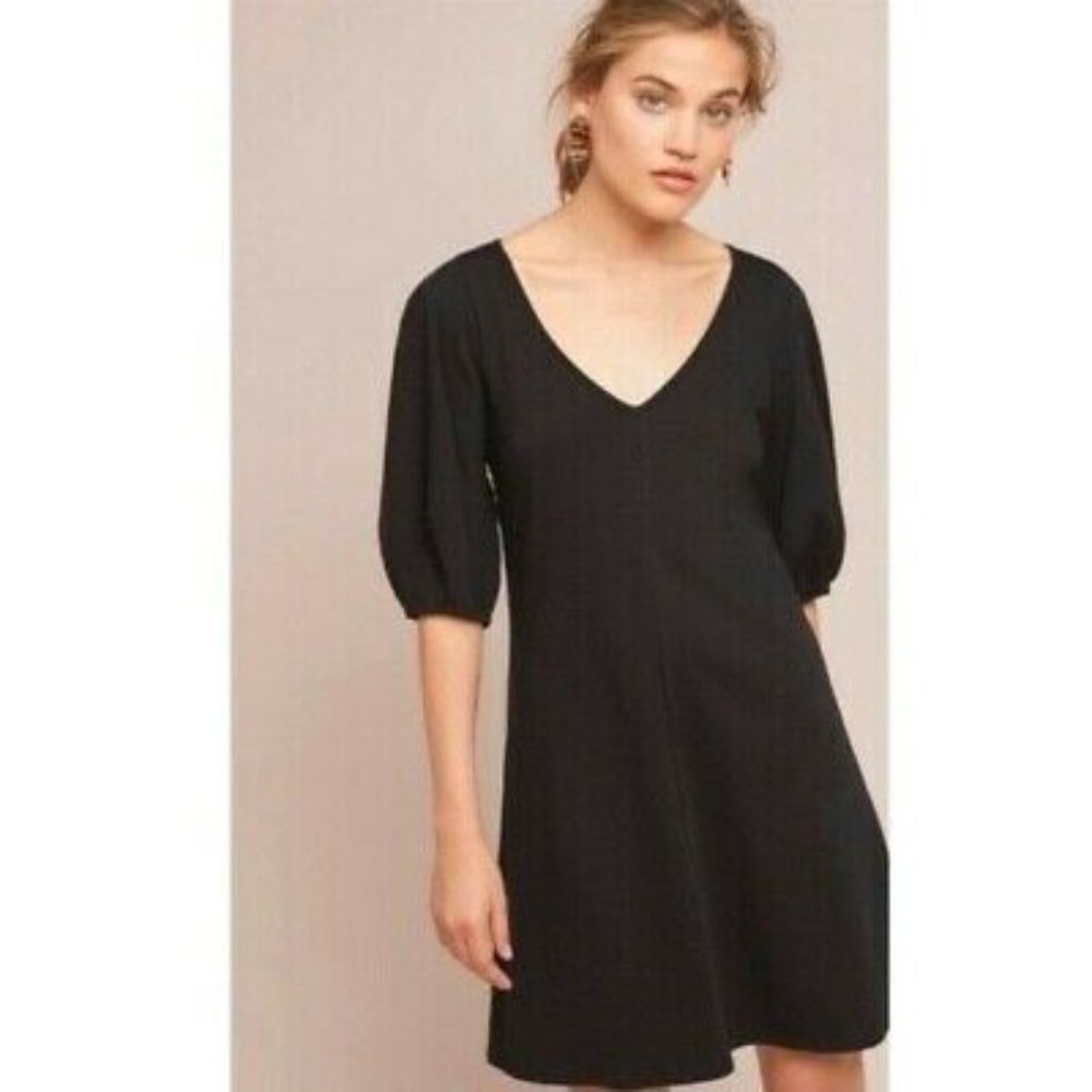 Anthropologie Velvet V-Neck Balloon Sleeve Dress - Picture 2 of 12